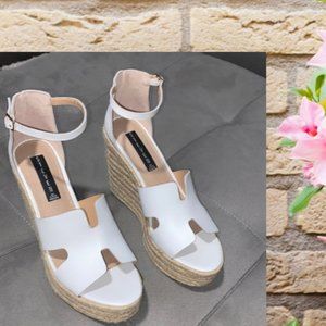 Steve Madden Sirena White Leather Espadrille Wedges